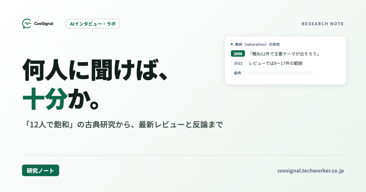 インタビューは何人に聞けば十分か｜「12人で飽和」の研究から最新レビューまで