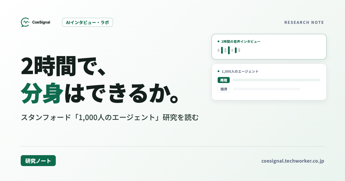 2時間のインタビューで「分身」はできるか｜スタンフォード「1,000人のエージェント」研究を読む